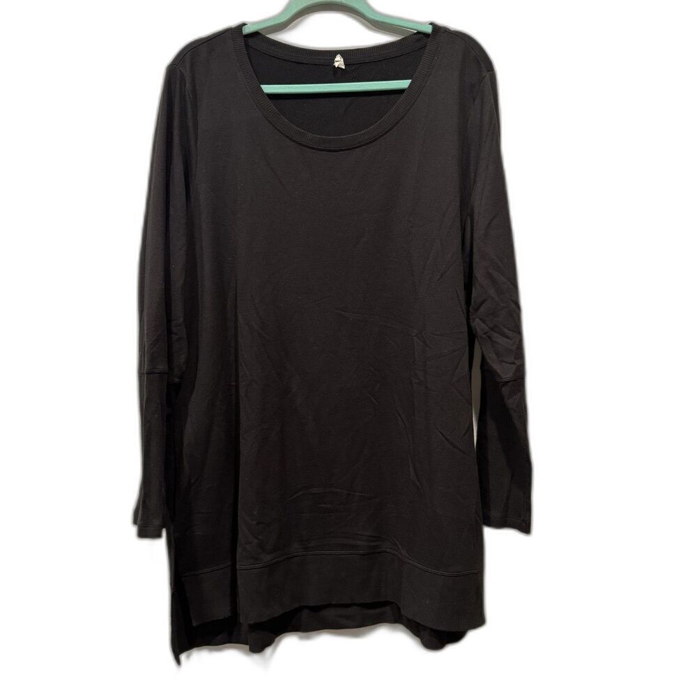 Ideology Tunic Top Black Long Sleeve Soft Stretch Casual Ribbed Hem Women sz XXL